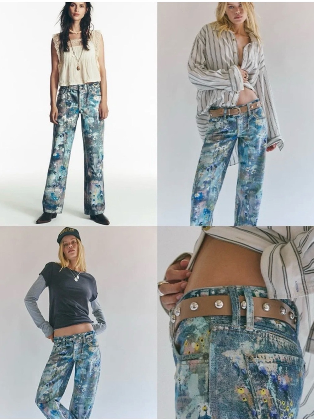 We The Free Blue Tennessee Multi Paint-Splatter Wide-Leg Jeans